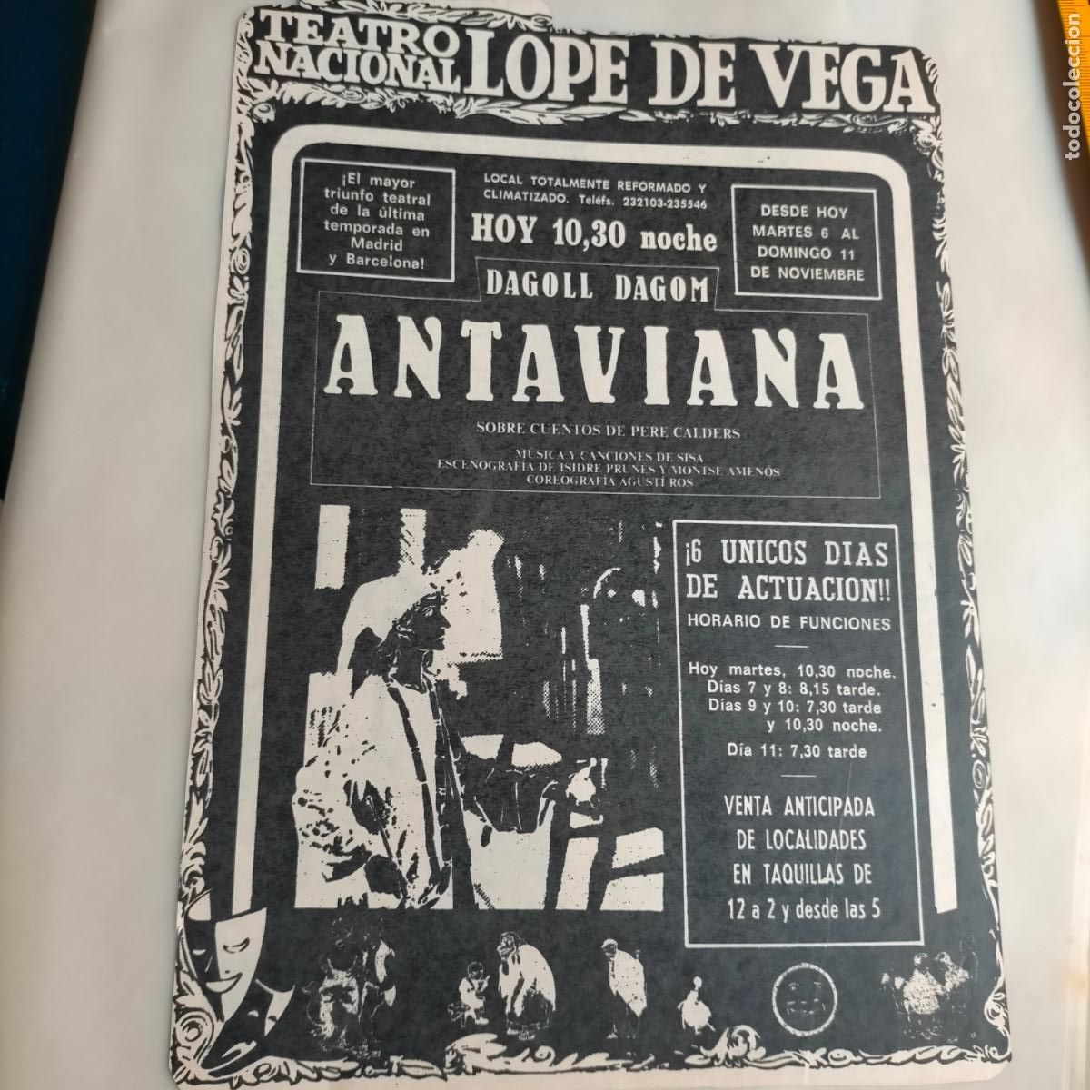 Collection Magazines and Newspapers: TEATRO NACIONAL LOPEZ DE VEGA HOJA DAGOLL DAGOM ANTAVIANA FUNCION , CUENTOS DE PEPE CALDERS