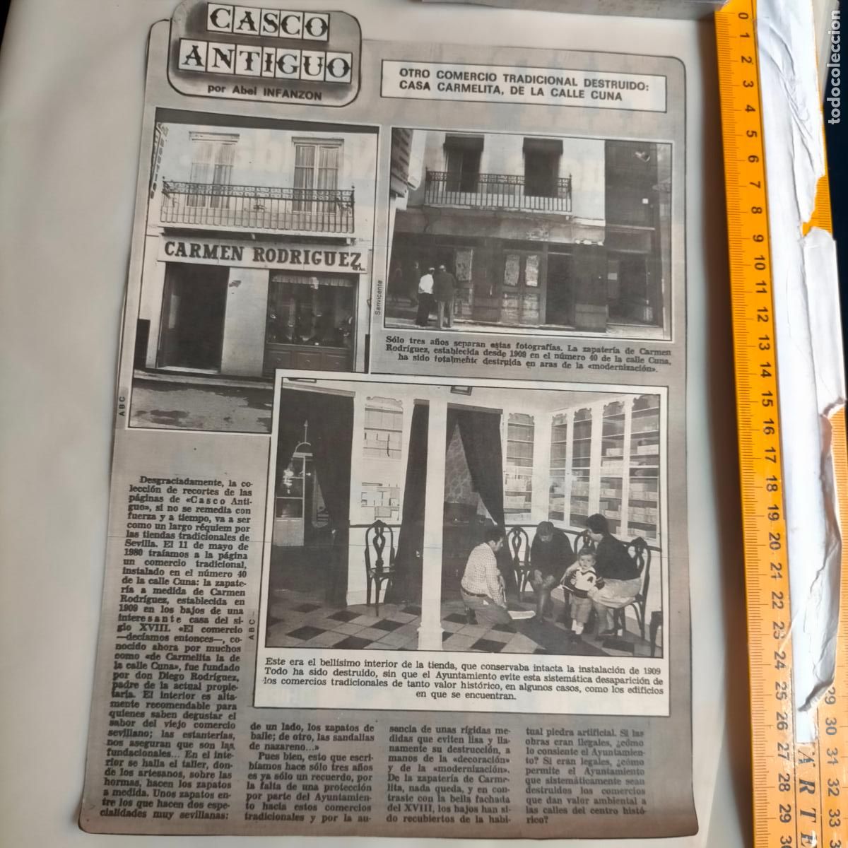 Coleccionismo de Revistas y Peri&oacute;dicos: NOTICIA SEVILLA CASCO ANTIGUO ANTONIO BURGOS - COMERCIO CALLE CUNA CASA CARMELITA . CARMEN RODRIGUEZ