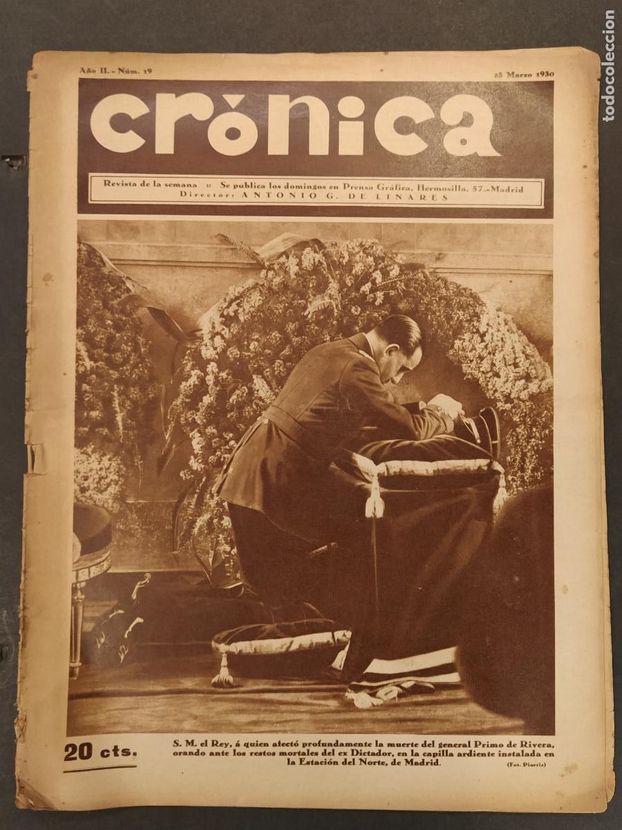 Coleccionismo de Revistas y Peri&oacute;dicos: CRONICA -N&ordm; 19 A&Ntilde;O 1930-MUERTE PRIMO DE RIVERA -MONUMENTO PABLO IGLESIAS-CARRERAS GALGOS-FALLAS