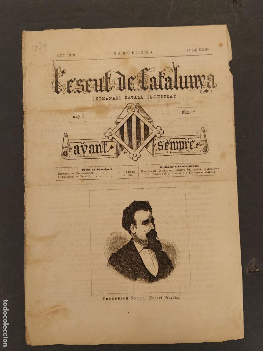 Coleccionismo de Revistas y Peri&oacute;dicos: L'ESCUT DE CATALUNYA - NUMERO 7 ANY 1879 - SETMANARI CATALA IL&middot;LUSTRAT -VEURE FOTOS-(V-25.800)