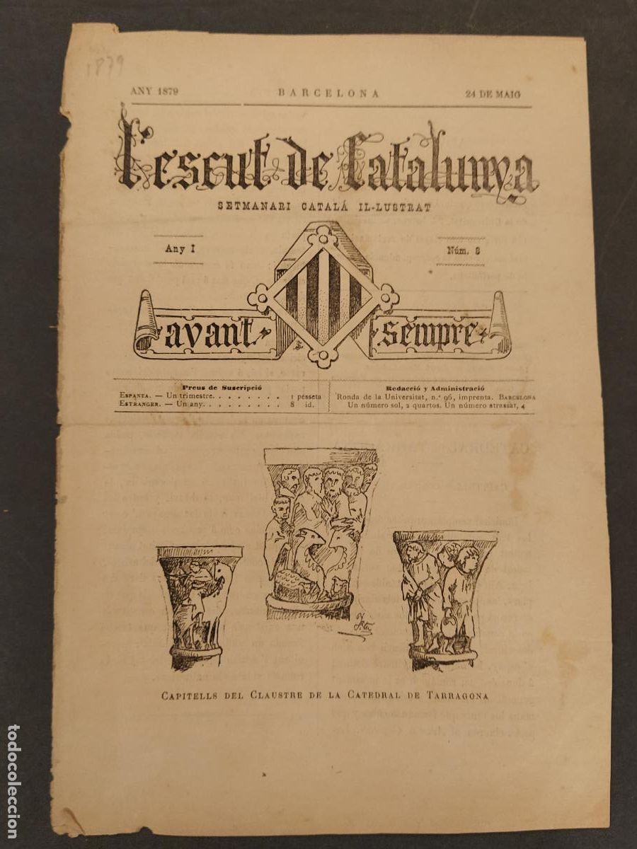Coleccionismo de Revistas y Peri&oacute;dicos: L'ESCUT DE CATALUNYA - NUMERO 8 ANY 1879 - SETMANARI CATALA IL&middot;LUSTRAT -VEURE FOTOS-(V-25.801)