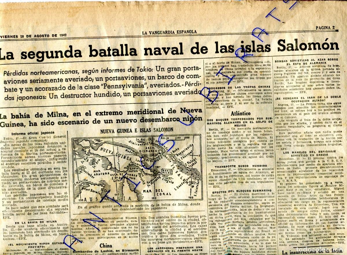 Coleccionismo de Revistas y Peri&oacute;dicos: VANGUARDIA A&Ntilde;O 1942 SEGUNDA GUERRA MUNDIAL EN LAS ISLAS SALOMON LA CUEVA DE LA PILETA EN RONDA