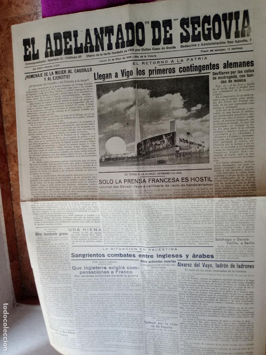 Coleccionismo de Revistas y Peri&oacute;dicos: El adelantado de Segovia de 25 de Mayo de 1939