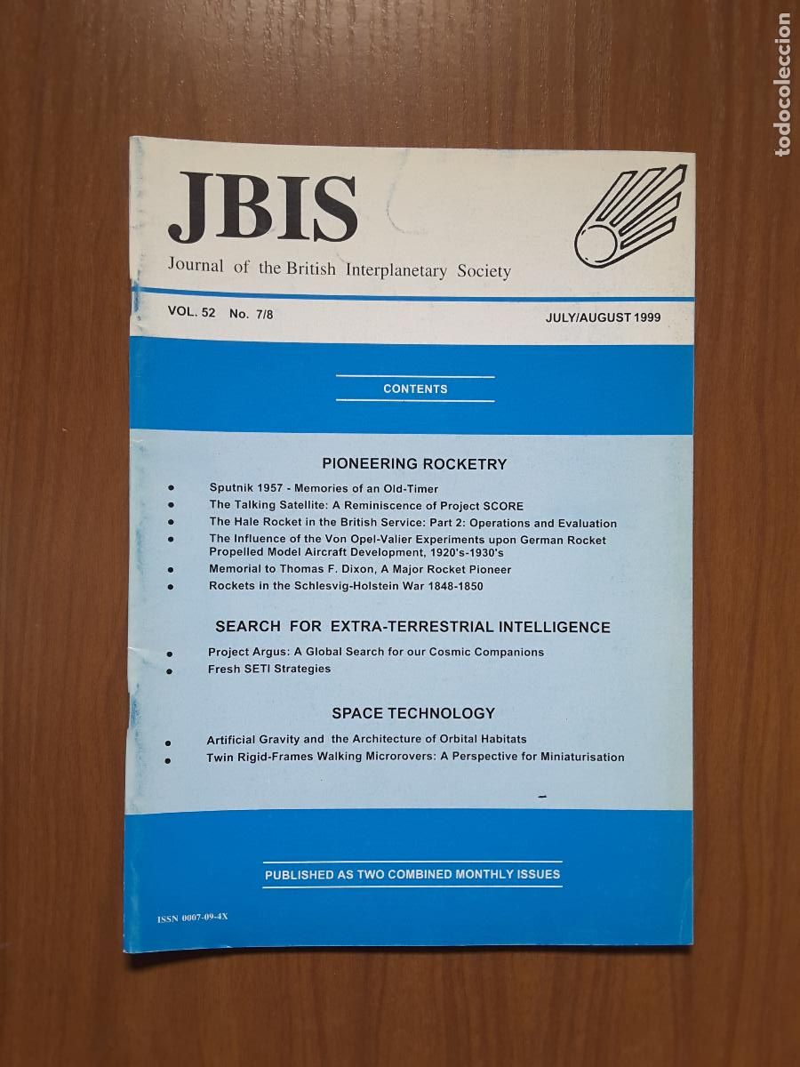 Coleccionismo de revistas y peri&oacute;dicos: Journal of the British Interplanetary Society Vol. 52, No. 7/8 - Pioneering Rocketry