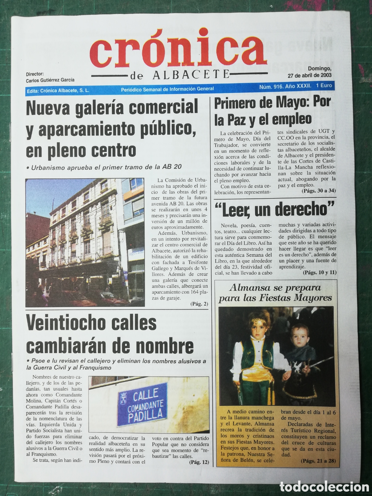 Collezionismo di Riviste e Giornali: Peri&oacute;dico Cr&oacute;nica de Albacete. 27 de abril de 2003
