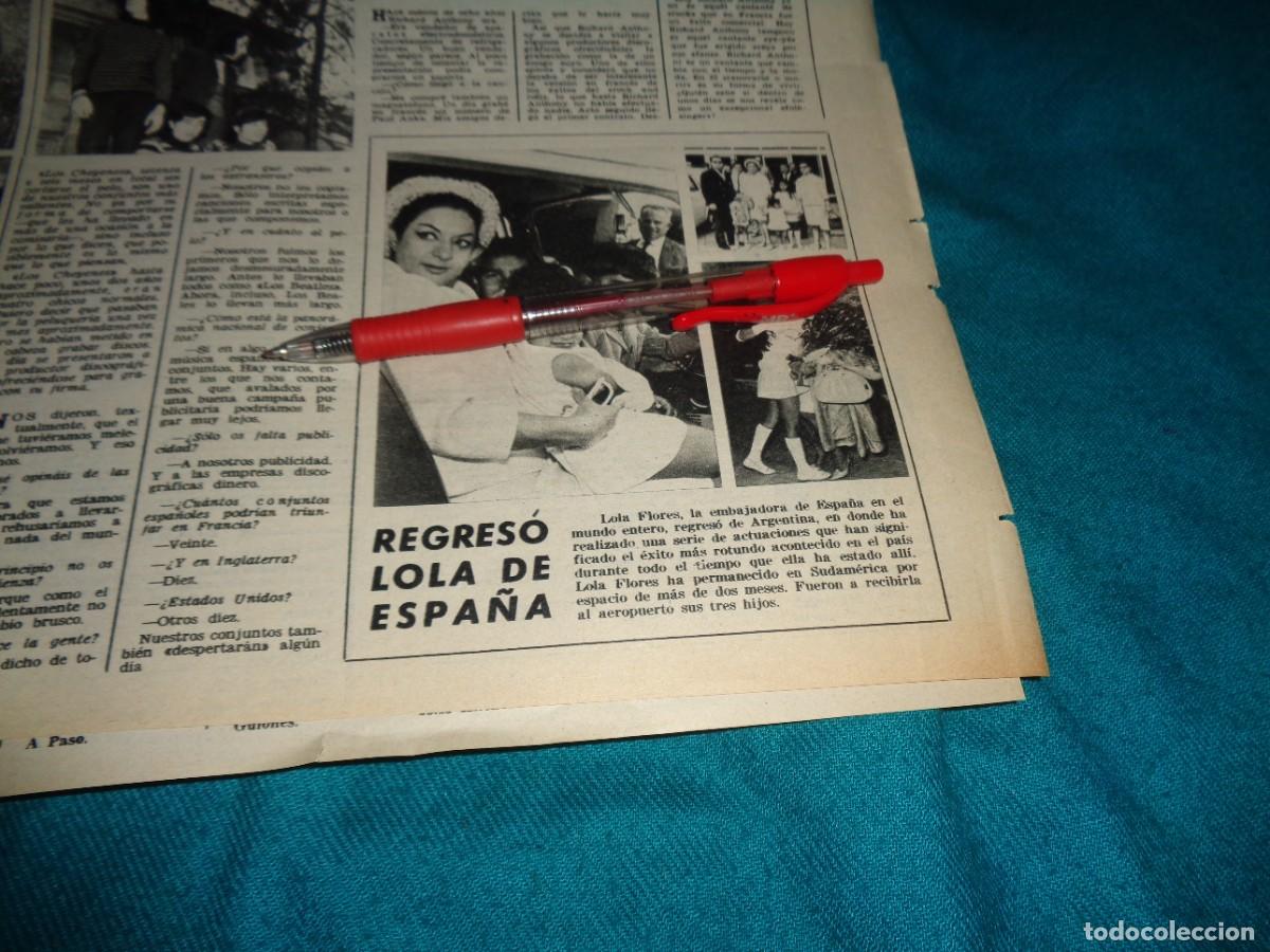 Coleccionismo de revistas y peri&oacute;dicos: RECORTE : LOLA FLORES REGRESA DE ARGENTINA. FOTOGRAMAS, JUNIO 1966