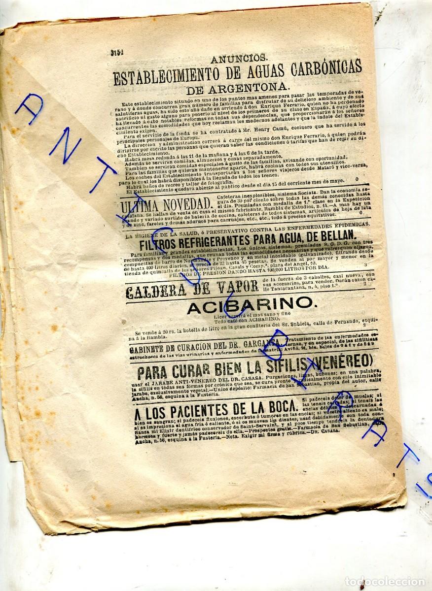 Coleccionismo de Revistas y Peri&oacute;dicos: PERIODICO A&Ntilde;O 1872 TERCERA GUERRA CARLISTA AGUAS CARBONICAS DE ARGENTONA BELLAM DENTISTA BERGERON