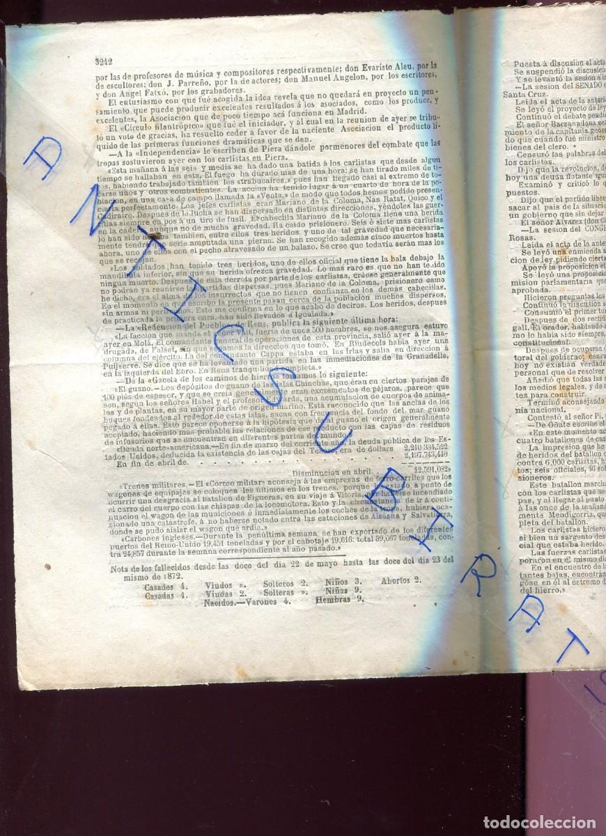 Collezionismo di Riviste e Giornali: PERIODICO A&Ntilde;O 1872 TERCERA GUERRA CARLISTA EN PIERA REUS MOLA RIUDECOLS GRANADELLA MONDRAGON O&Ntilde;ATE
