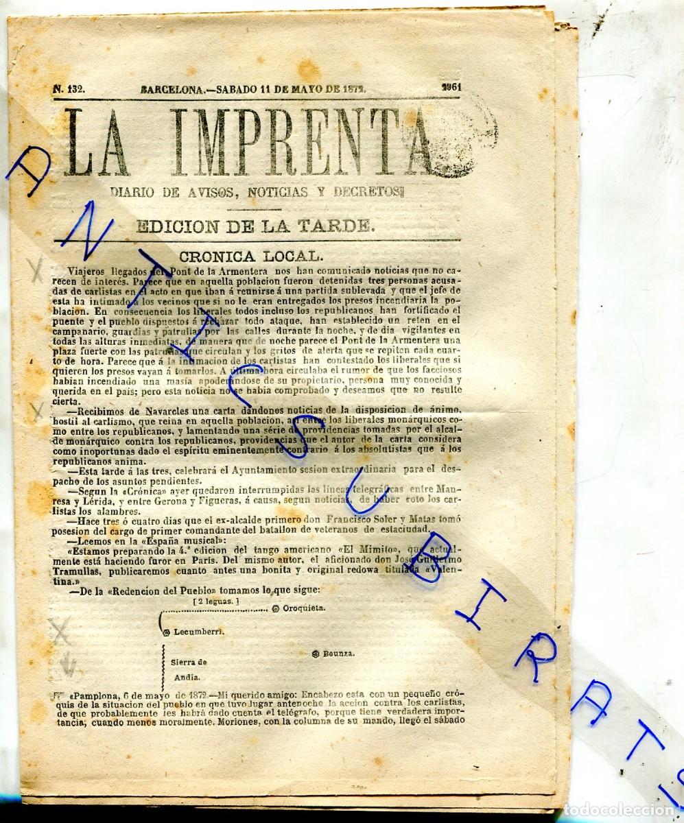 Collezionismo di Riviste e Giornali: PERIODICO A&Ntilde;O 1872 TERCERA GUERRA CARLISTA EN PONT D'ARMENTERA DE ARMENTERA NAVARCLES LECUMBERRI