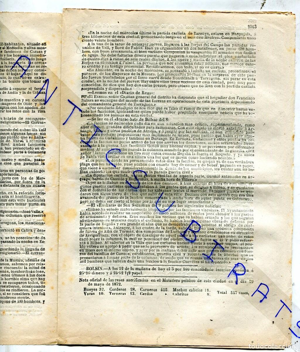 Collezionismo di Riviste e Giornali: PERIODICO A&Ntilde;O 1872 TERCERA GUERRA CARLISTA EN LES BORGES DEL CAMP ALMOSTER MUSARA MUSSARA