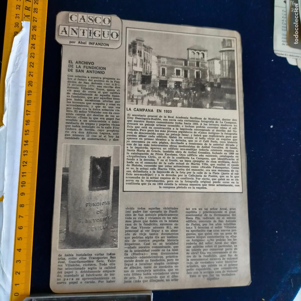 Collection Magazines and Newspapers: NOTICIA SEVILLA CASCO ANTIGUO ANTONIO BURGOS - FUNDICION SAN ANTONIO - LA CAMPANA EN 1923