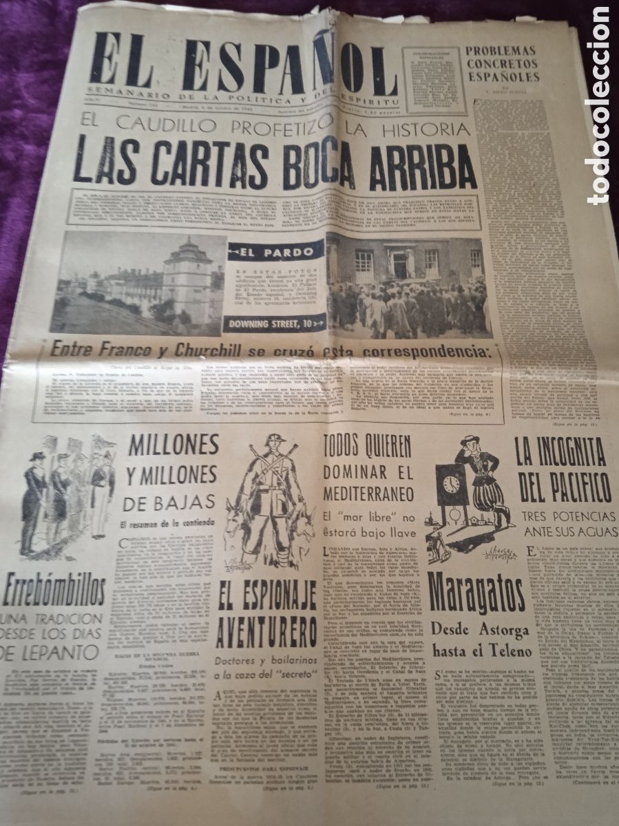 Coleccionismo de Revistas y Peri&oacute;dicos: PERIODICO EL ESPA&Ntilde;OL N&ordm; 154 -OCTUBRE 1945 - ENTRE FRANCO Y CHURCHILL SE CRUZO CORRESPONDENCIA