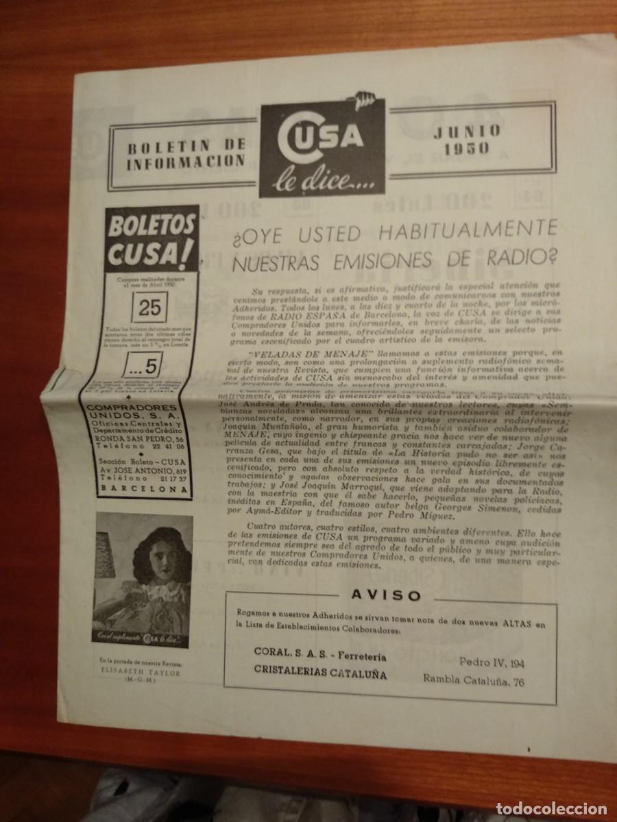 Collection Magazines and Newspapers: CUSA le dice... BOLET&Iacute;N de INFORMACI&Oacute;N junio 1950, vi&ntilde;etas MUNTA&Ntilde;OLA