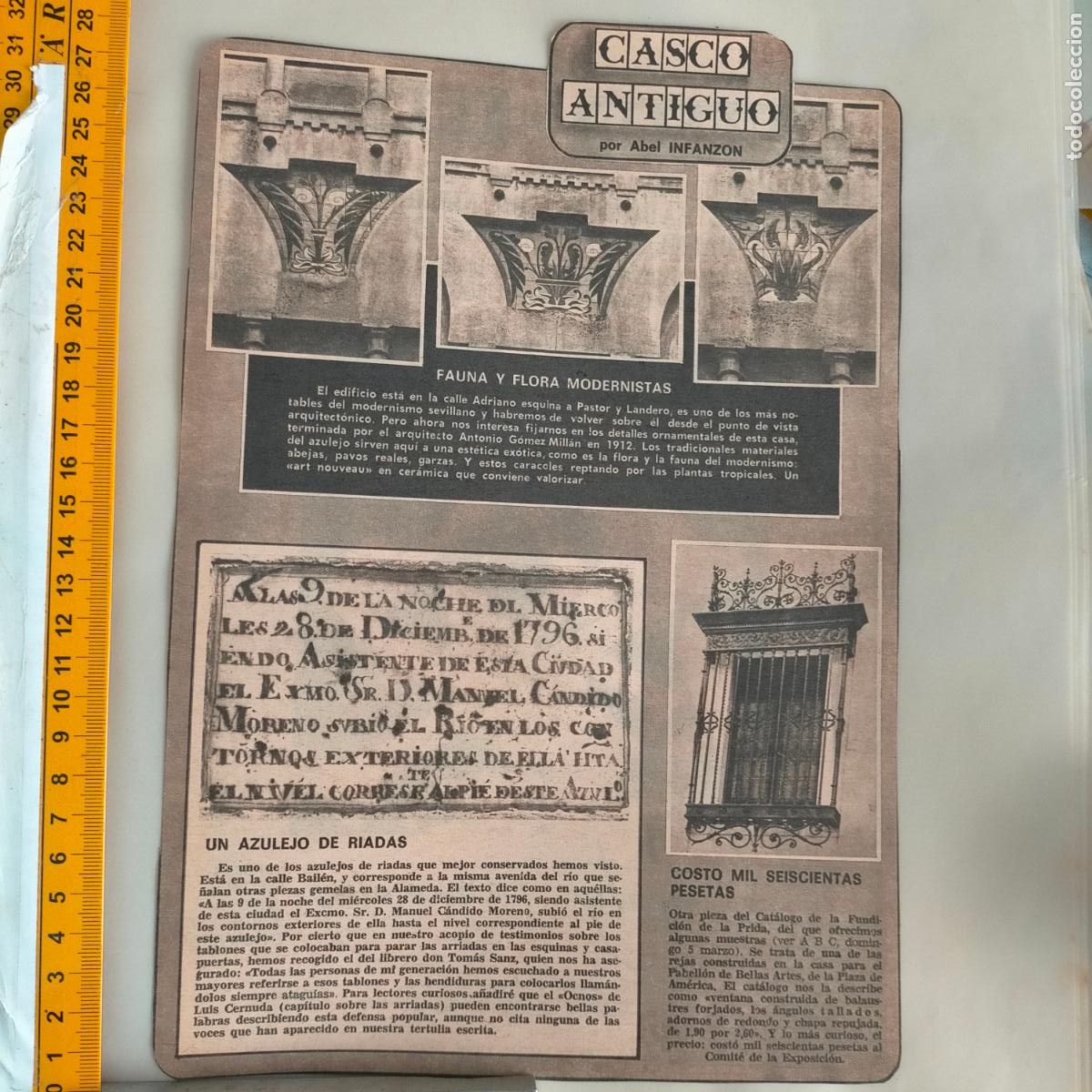 Collection Magazines and Newspapers: NOTICIA SEVILLA CASCO ANTIGUO ANTONIO BURGOS - AZULEJOS MODERNISTAS Y RIADA FUNDICION DE LA PRIDA -