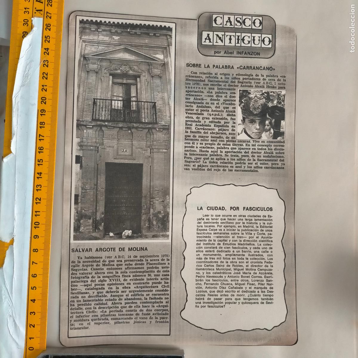 Coleccionismo de revistas y peri&oacute;dicos: NOTICIA SEVILLA CASCO ANTIGUO ANTONIO BURGOS - ARGOTE DE MOLINA - CARRANCANO HERMANDAD DEL SAGRARIO