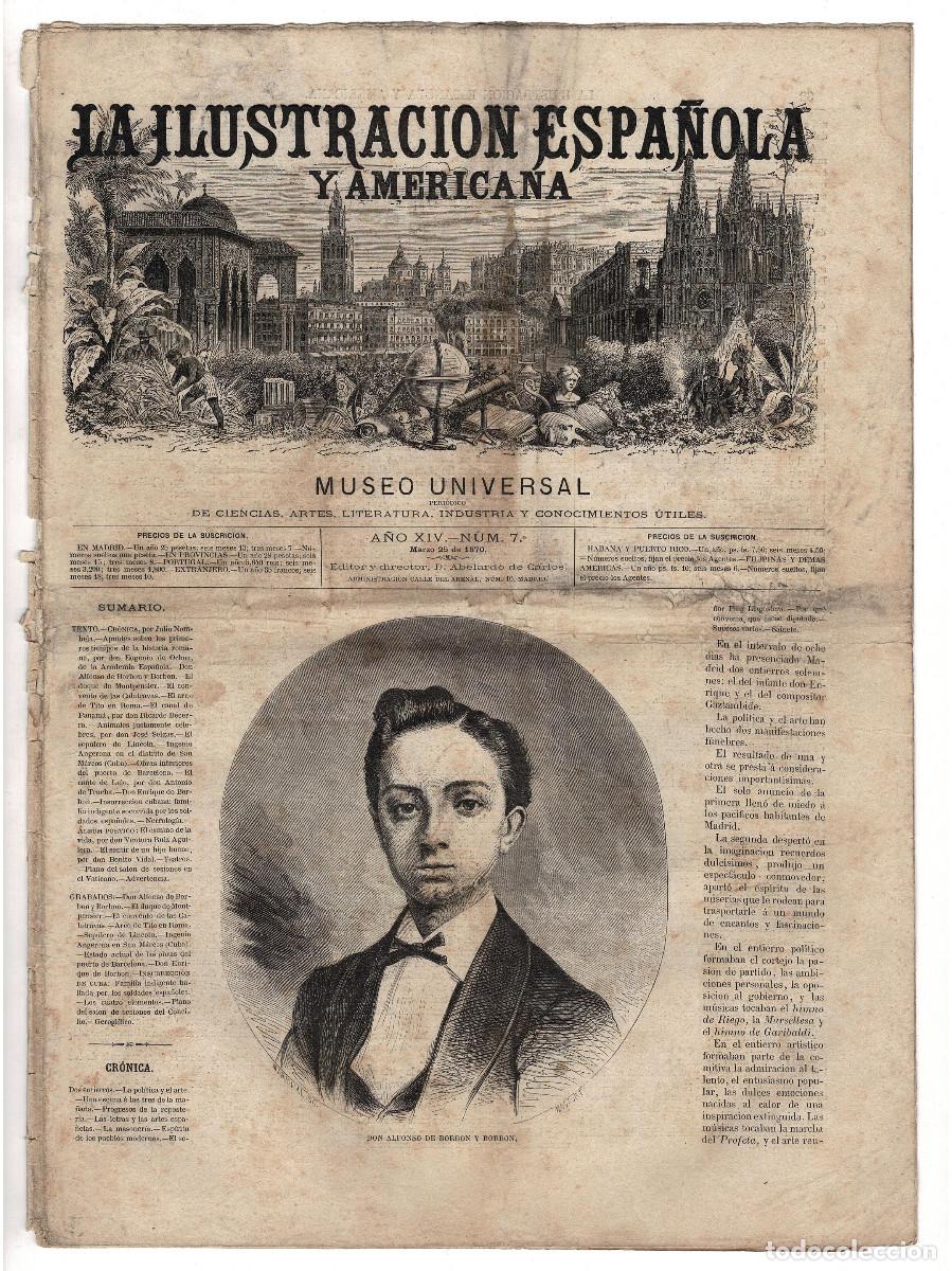 Coleccionismo de revistas y peri&oacute;dicos: LA ILUSTRACION ESPA&Ntilde;OLA Y AMERICANA. 25 DE MARZO 1870. MUSEO UNIVERSAL.