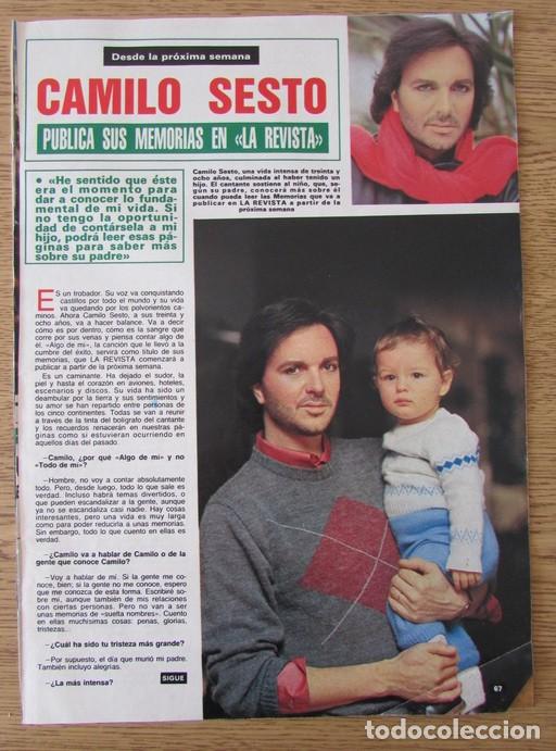 Coleccionismo de Revistas y Peri&oacute;dicos: RECORTE REVISTA DEL MUNDO 17 1985 CAMILO SESTO 3 P&Aacute;GS.