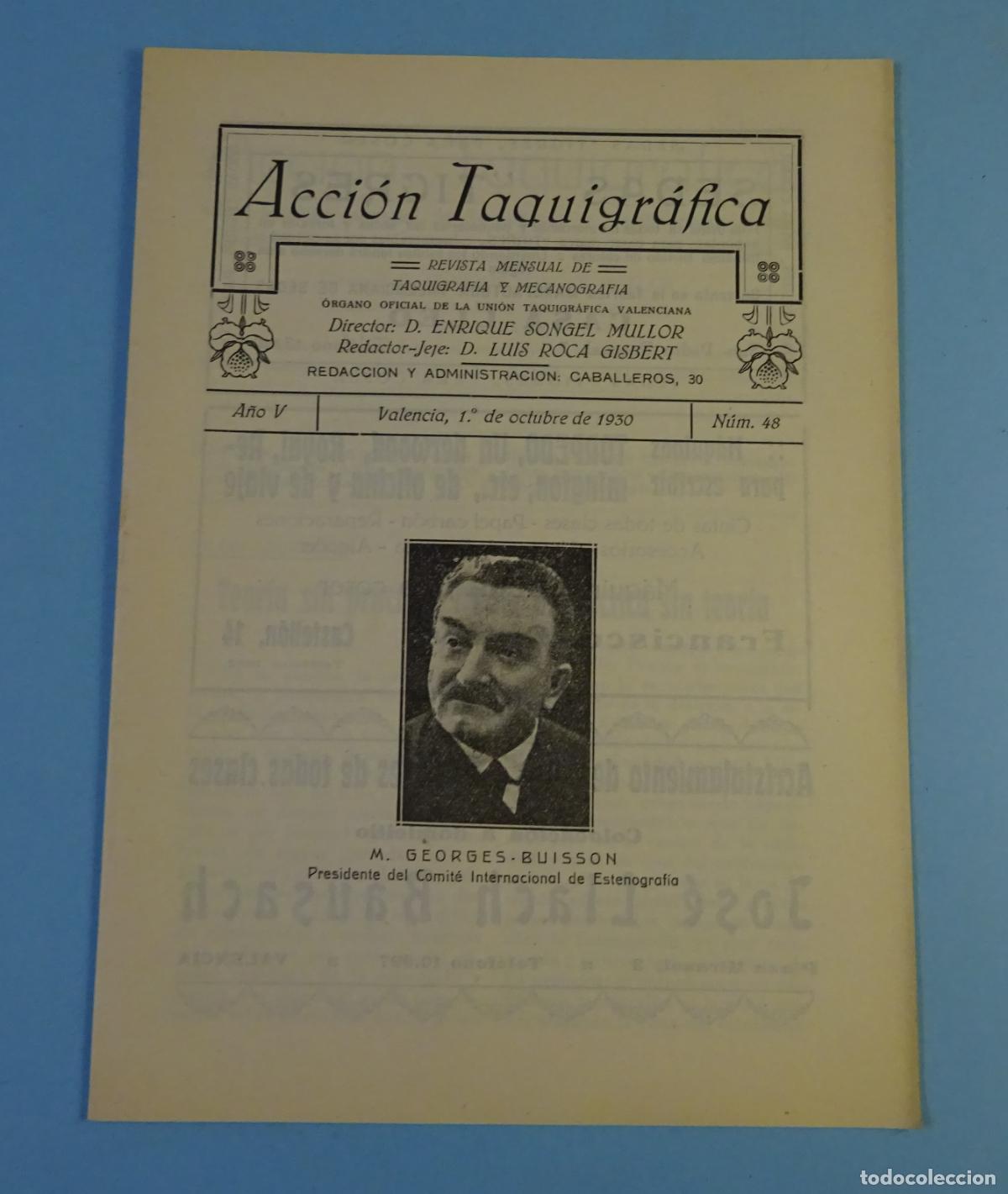 Collection Magazines and Newspapers: ACCI&Oacute;N TAQUIGR&Aacute;FICA. REVISTA MENSUAL DE TAQUIGRAF&Iacute;A Y MECANOGRAF&Iacute;A. N&ordm; 48 VALENCIA 15 OCTUBRE 1930
