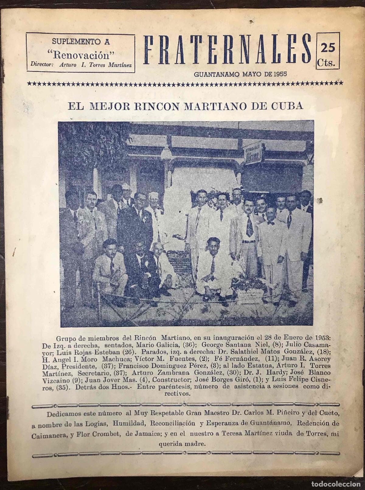 Collezionismo di Riviste e Giornali: REVISTA MASONICA FRATERNALES, SUPLEMENTO A RENOVACION. ARTURO TORRES MARTINEZ. CUBA 1955