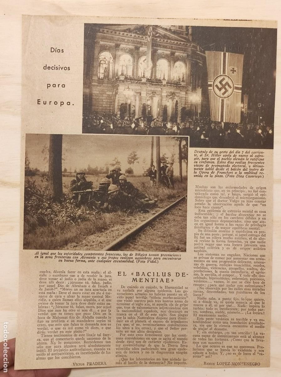 Collezionismo di Riviste e Giornali: HOJA REVISTA ORIGINAL A&Ntilde;OS 30. DIAS DECISIVOS EUROPA. HITLER ESVASTICA NAZI, MITIN