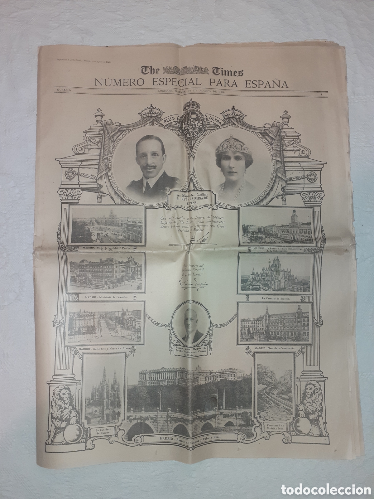 Coleccionismo de revistas y peri&oacute;dicos: DESCOMUNAL PERIODICO THE TIMES 10-8-26 NUMERO ESPECIAL PARA ESPA&Ntilde;A. 62 X 45 CM