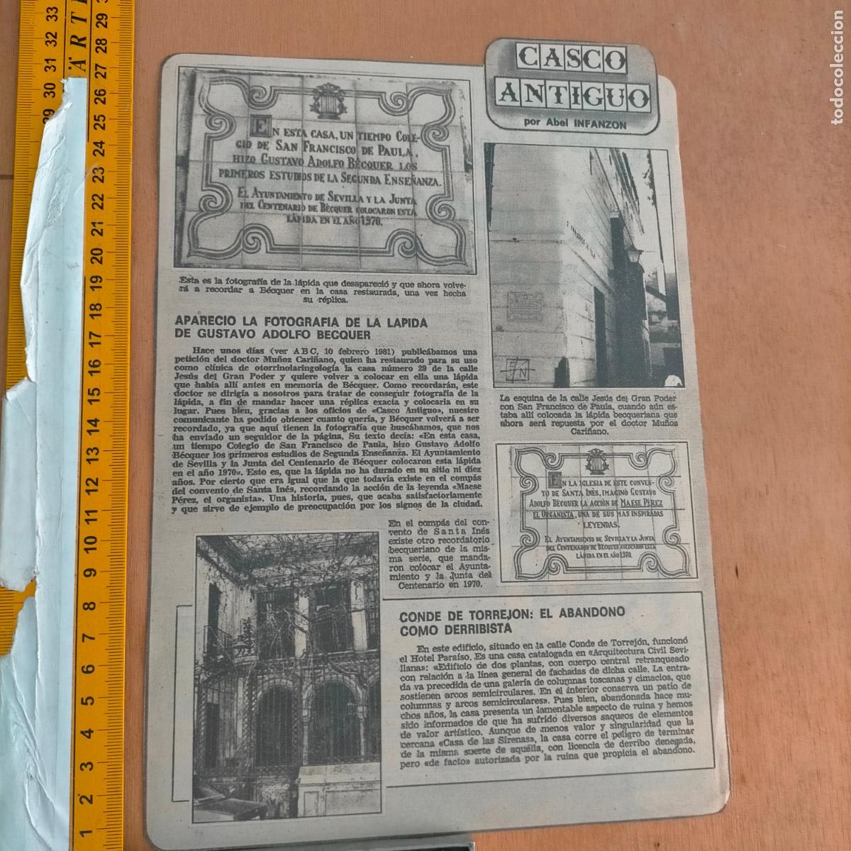 Coleccionismo de Revistas y Peri&oacute;dicos: NOTICIA SEVILLA CASCO ANTIGUO ANTONIO BURGOS - gustavo adolfo becquer conde de torrejon coche seat