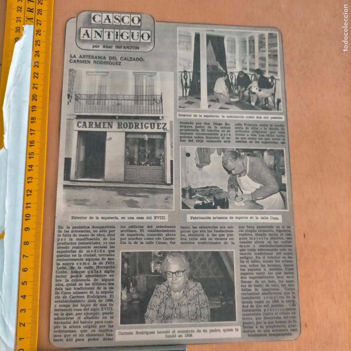 Coleccionismo de Revistas y Peri&oacute;dicos: NOTICIA SEVILLA CASCO ANTIGUO ANTONIO BURGOS - ZAPATERIA CARMEN RODRIGUEZ FABRICACION CALLE CUNA