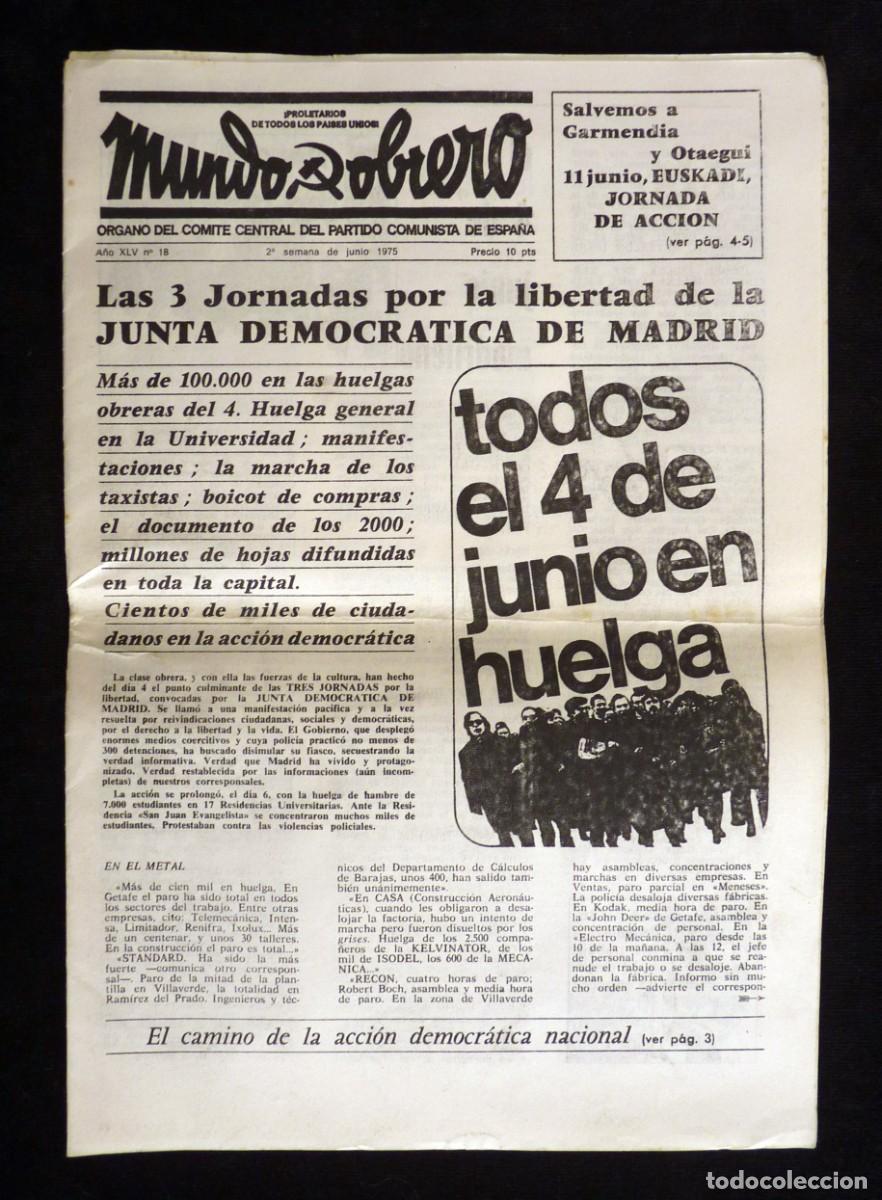 Coleccionismo de Revistas y Peri&oacute;dicos: MUNDO OBRERO. N&ordm; 18, 2 SEMANA JUNIO 1975. &Oacute;RGANO DEL COMITE CENTRAL DEL PARTIDO COMUNISTA DE ESPA&Ntilde;A