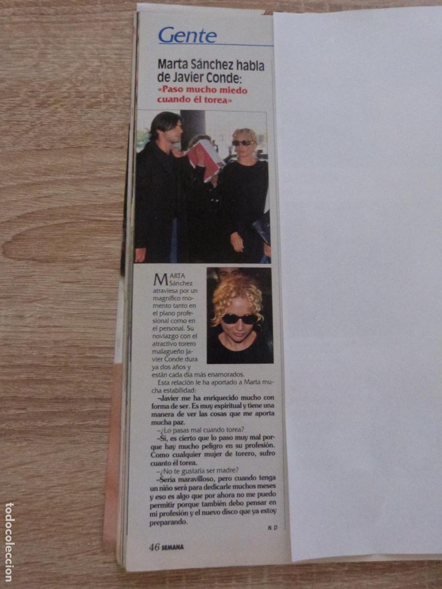 Coleccionismo de Revistas y Peri&oacute;dicos: RECORTE CLIPPING DE MARTA SANCHEZ REVISTA SEMANA N&ordm; 3131 PAG 46