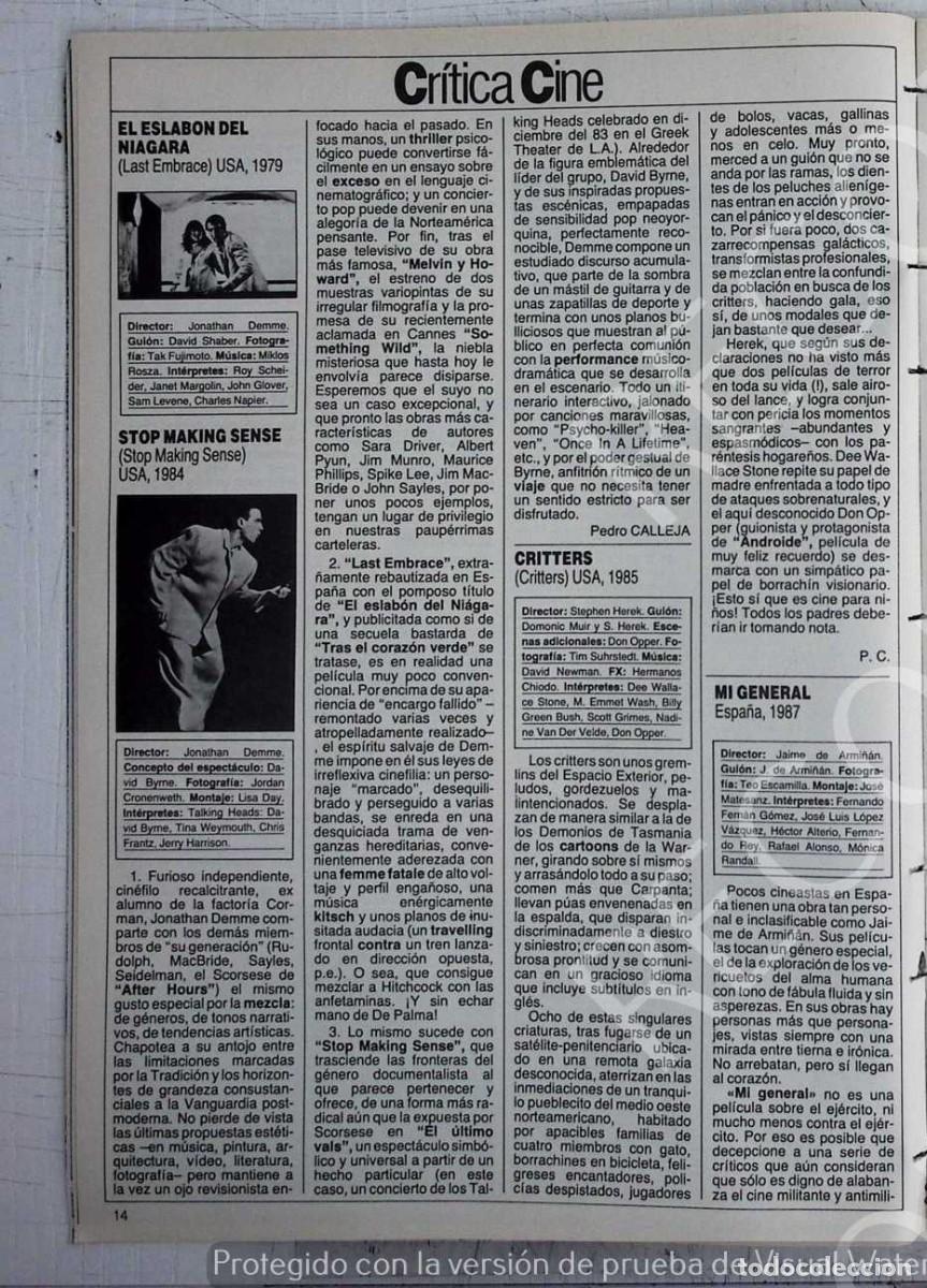Coleccionismo de Revistas y Peri&oacute;dicos: STOP MAKING SENSE JONATHAN DEMME TALKING HEADS DAVID BYRNE