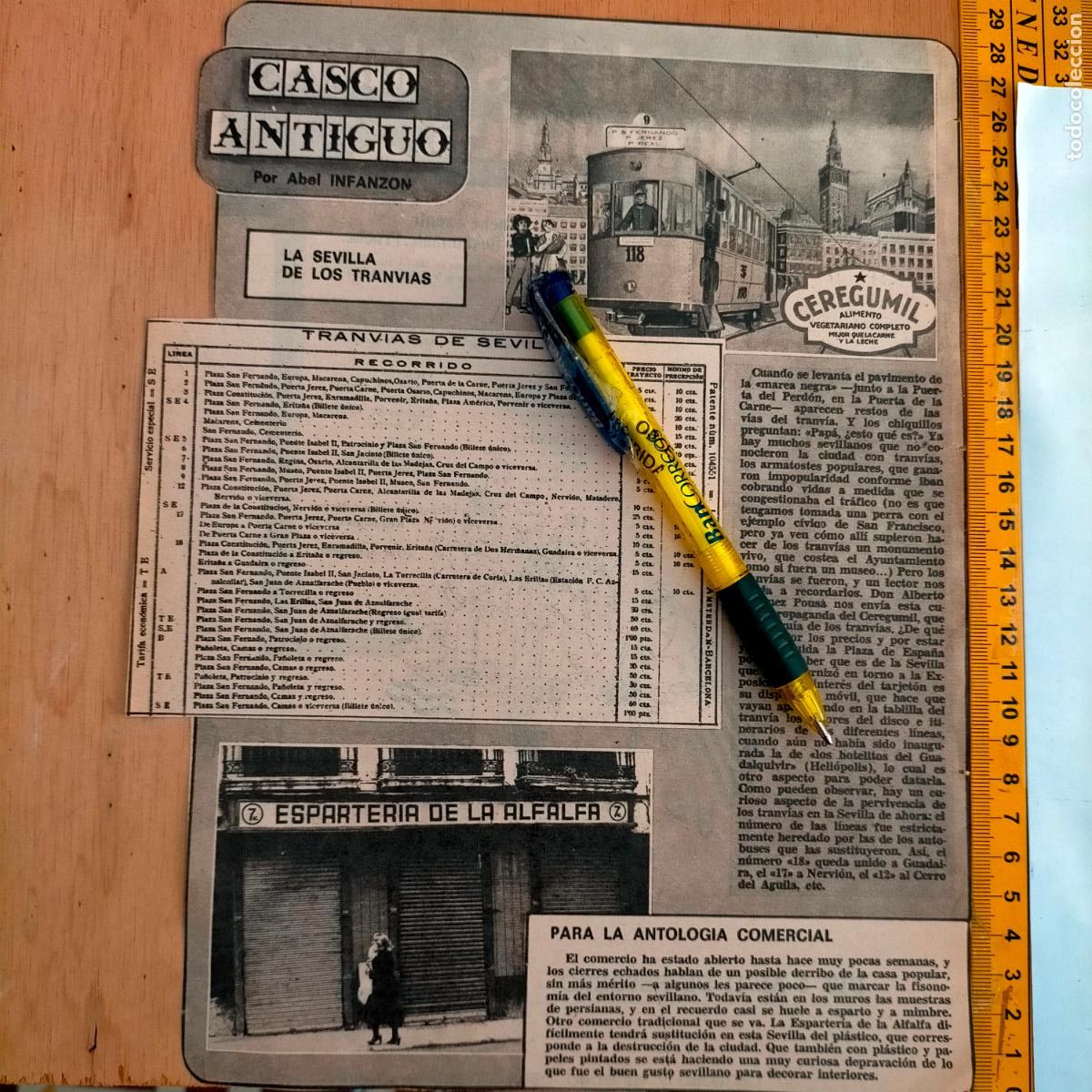 Collezionismo di Riviste e Giornali: NOTICIA SEVILLA CASCO ANTIGUO ANTONIO BURGOS - TRANVIAS - CEREGUMIL - COMERCIO ESPARTERIA LA ALFALFA