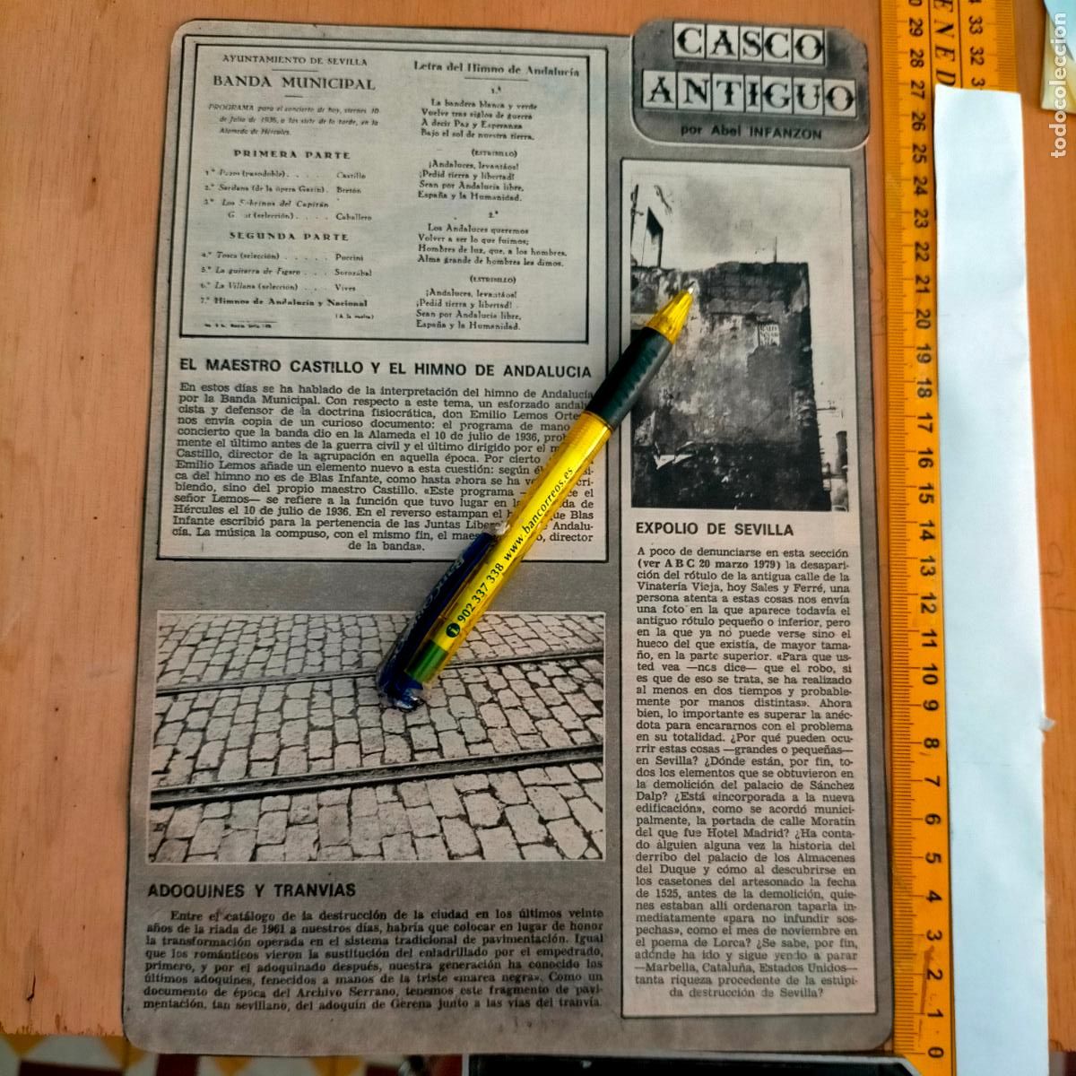 Collectionnisme de Revues et Journaux: NOTICIA SEVILLA CASCO ANTIGUO ANTONIO BURGOS - MAESTRO CASTILLO HIMNO ANDALUCIA , TRANVIAS ADOQUINES
