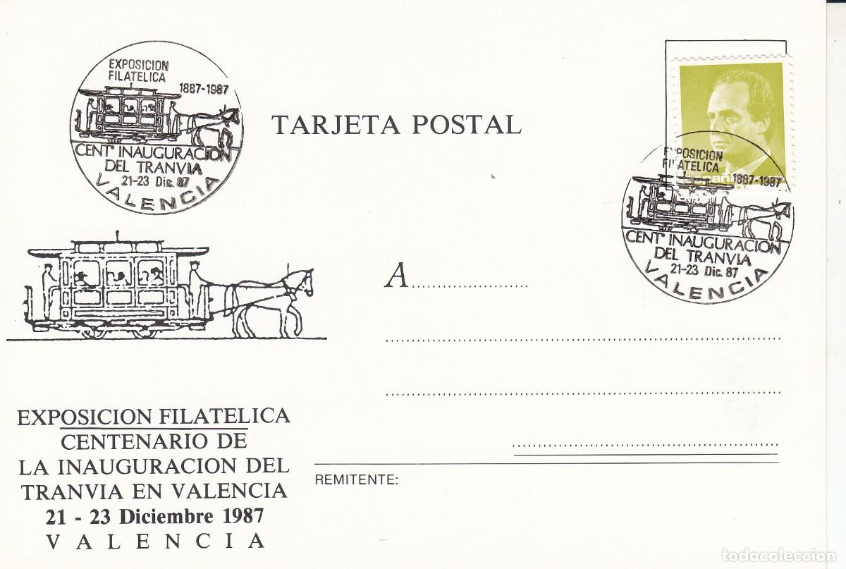 Colecionismo de Revistas e Jornais: TEM. TRENES FERROCARRIL - MATASELLOS CENTENARIO TRANV&Iacute;A DE VALENCIA - 1987 EN TARJETA