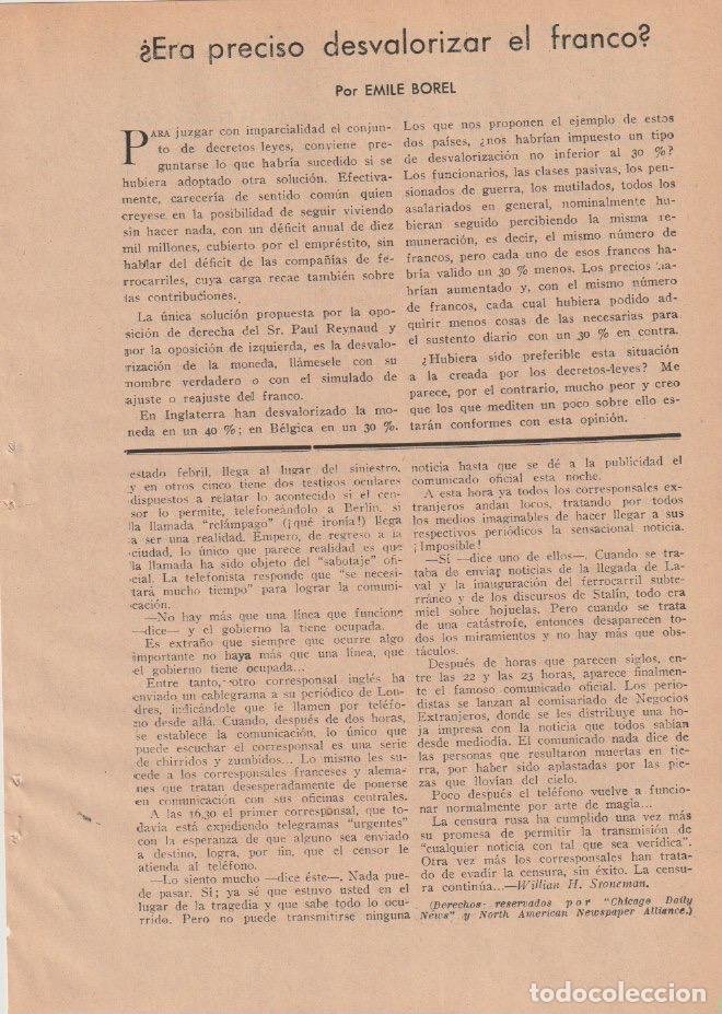 Sammeln von Zeitschriften und Zeitungen: * FRANCIA * DIVISAS * &iquest;Es preciso desvalorizar el franco? / Emile Borel - 1935