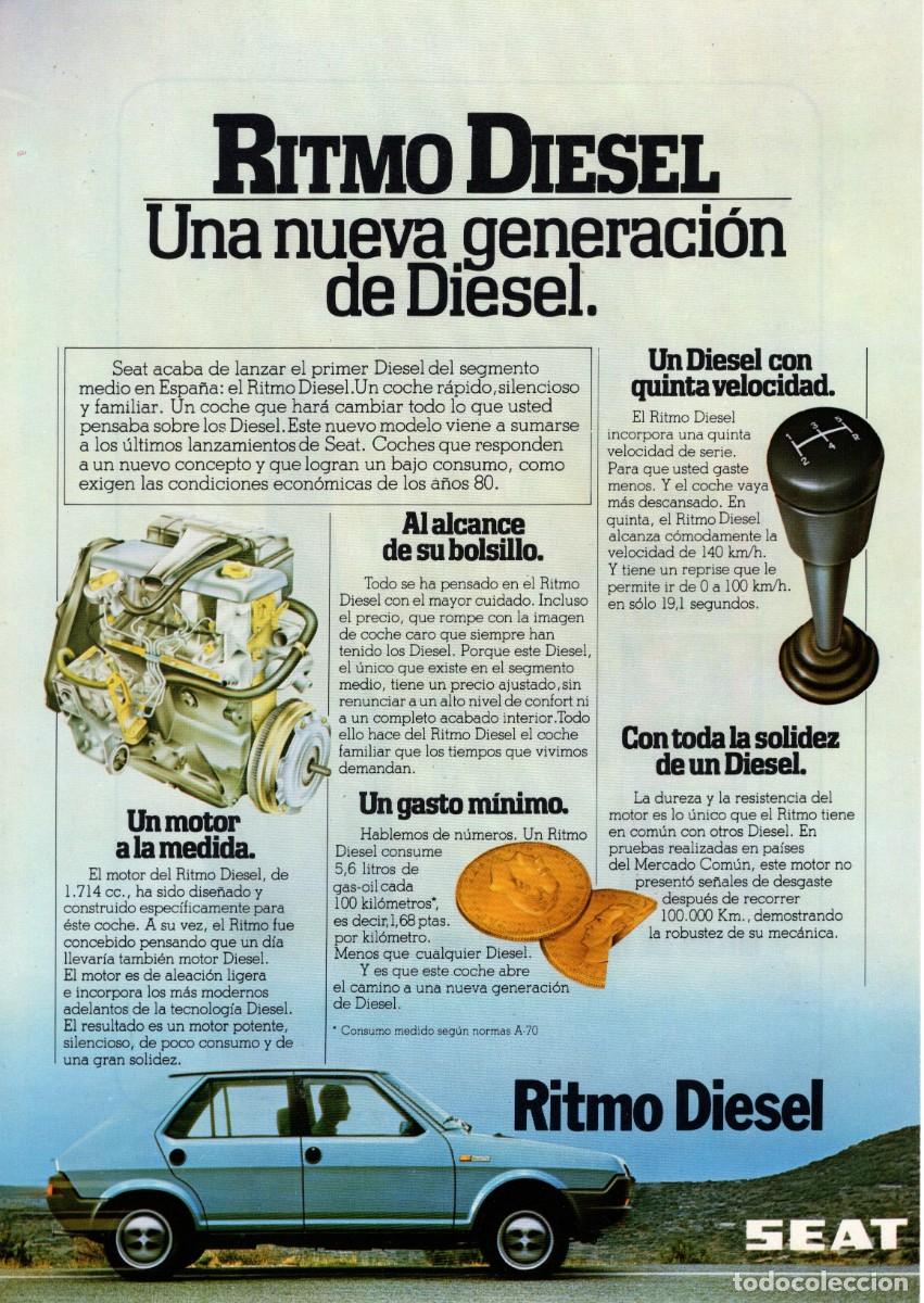 Coleccionismo de revistas y peri&oacute;dicos: Hoja Publicidad. Revista Viajar. Cara A. Seat Ritmo Diesel. Cara B Cava Lacrima BACCUS. A&ntilde;o 1981.