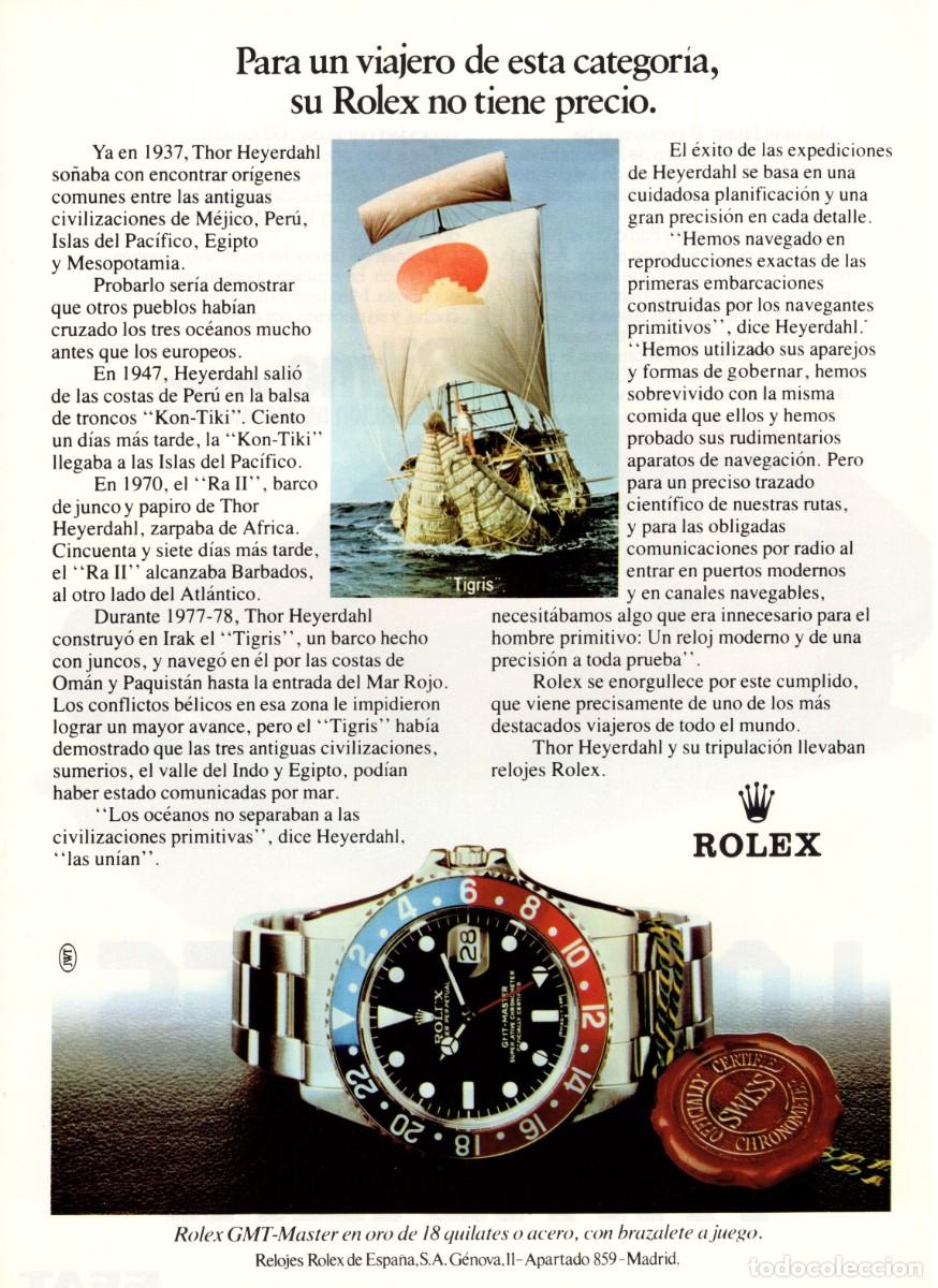 Coleccionismo de revistas y peri&oacute;dicos: Hoja Publicidad. Revista Viajar. Cara A Reloj ROLEX. Cara B Seat RITMO. A&ntilde;o 1981.