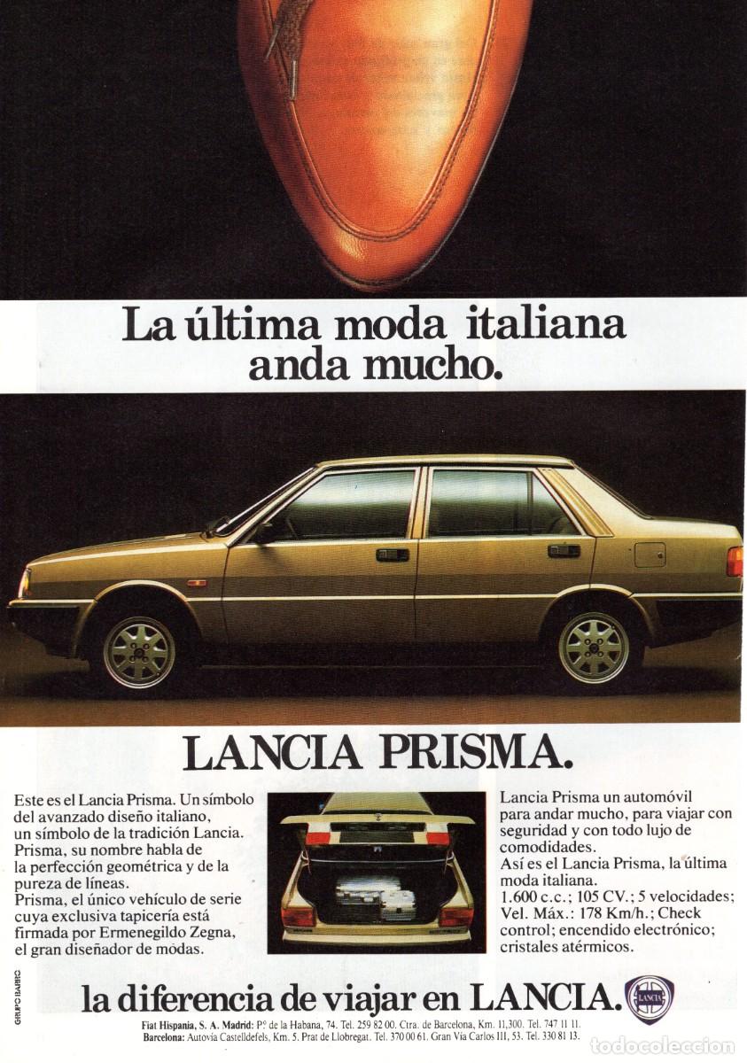 Coleccionismo de Revistas y Peri&oacute;dicos: Hoja Publicidad. Revista Viajar. Lancia Prisma. La &uacute;ltima moda italiana anda mucho. A&ntilde;o 1984.