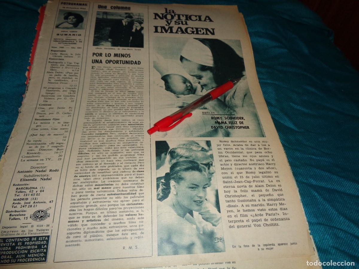 Coleccionismo de Revistas y Peri&oacute;dicos: RECORTE : ROMY SCHNEIDER, MAMA FELIZ. FOTOGRAMAS, DCMBRE 1966