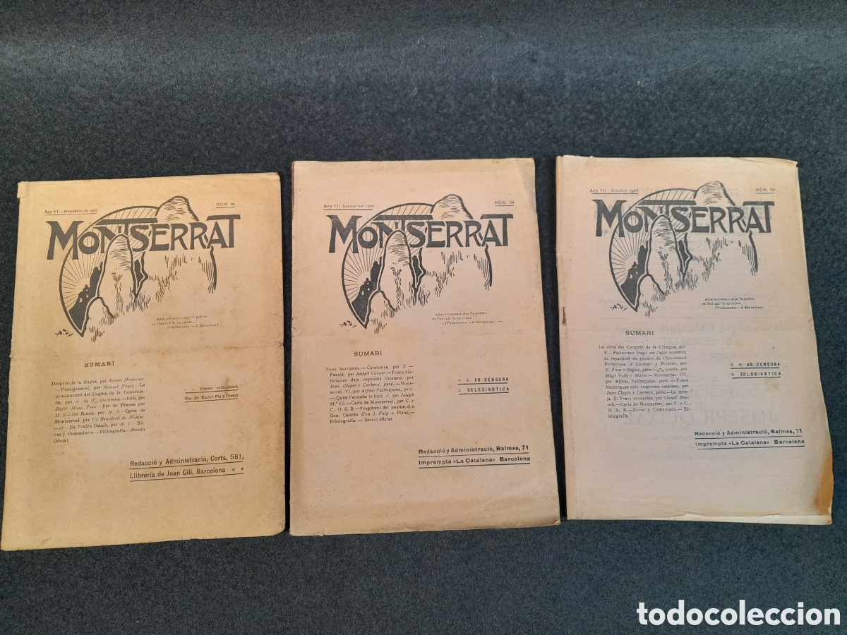 Collection Magazines and Newspapers: RV-339. MONTSERRAT. ANY VI-VII DESEMBRE-SEPTEMBRE-OCTUBRE DE 1905. N&Uacute;MEROS 60-69-70.