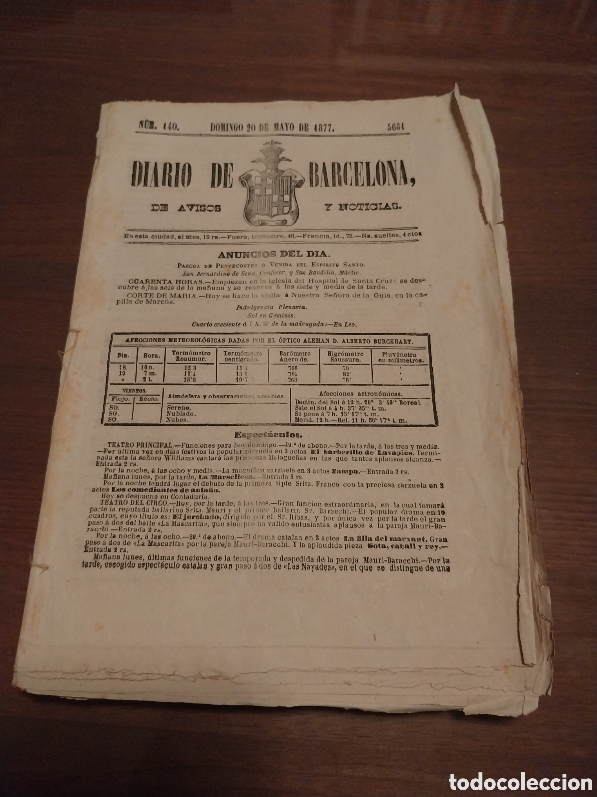 Collection Magazines and Newspapers: DIARIO DE BARCELONA 1877 MINISTERIO DE FOMENTO LEY DE 1876 DE LAS CARRETERAS. ALFONSO XII