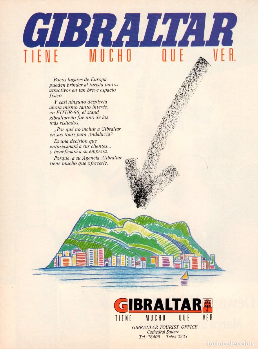 Coleccionismo de revistas y peri&oacute;dicos: Hoja Publicidad. Revista Viajar. Gibraltar. Tiene mucho que ver. 1986.