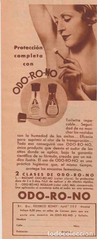 Coleccionismo de revistas y peri&oacute;dicos: Publicidad desodorante ODO-RO-NO - 1935
