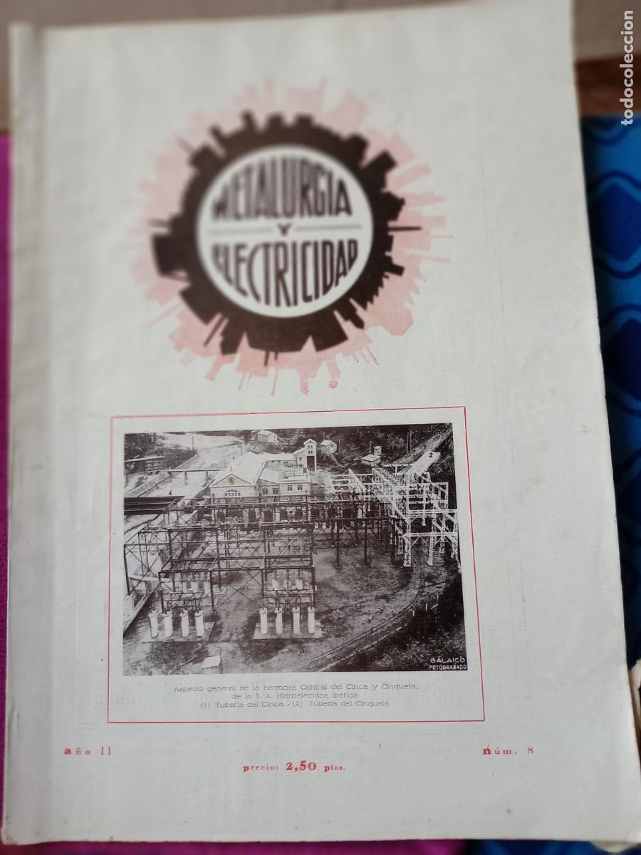 Coleccionismo de revistas y peri&oacute;dicos: Revista Metalurgia y electricidad 8, La Coru&ntilde;a. Guerra Civil 1938. Portada Central del Cinca