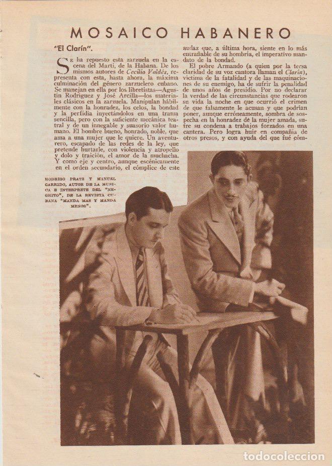 Coleccionismo de revistas y peri&oacute;dicos: * TEATRO * CUBA * Mosaico habanero; Josefina Puerto, Revista El Clar&iacute;n - 1935
