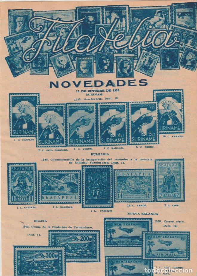 Coleccionismo de revistas y peri&oacute;dicos: * FILATELIA * Novedades Surinam, Bulgaria, Brasil, Nueva Zelanda; bolsa del sello - 1935