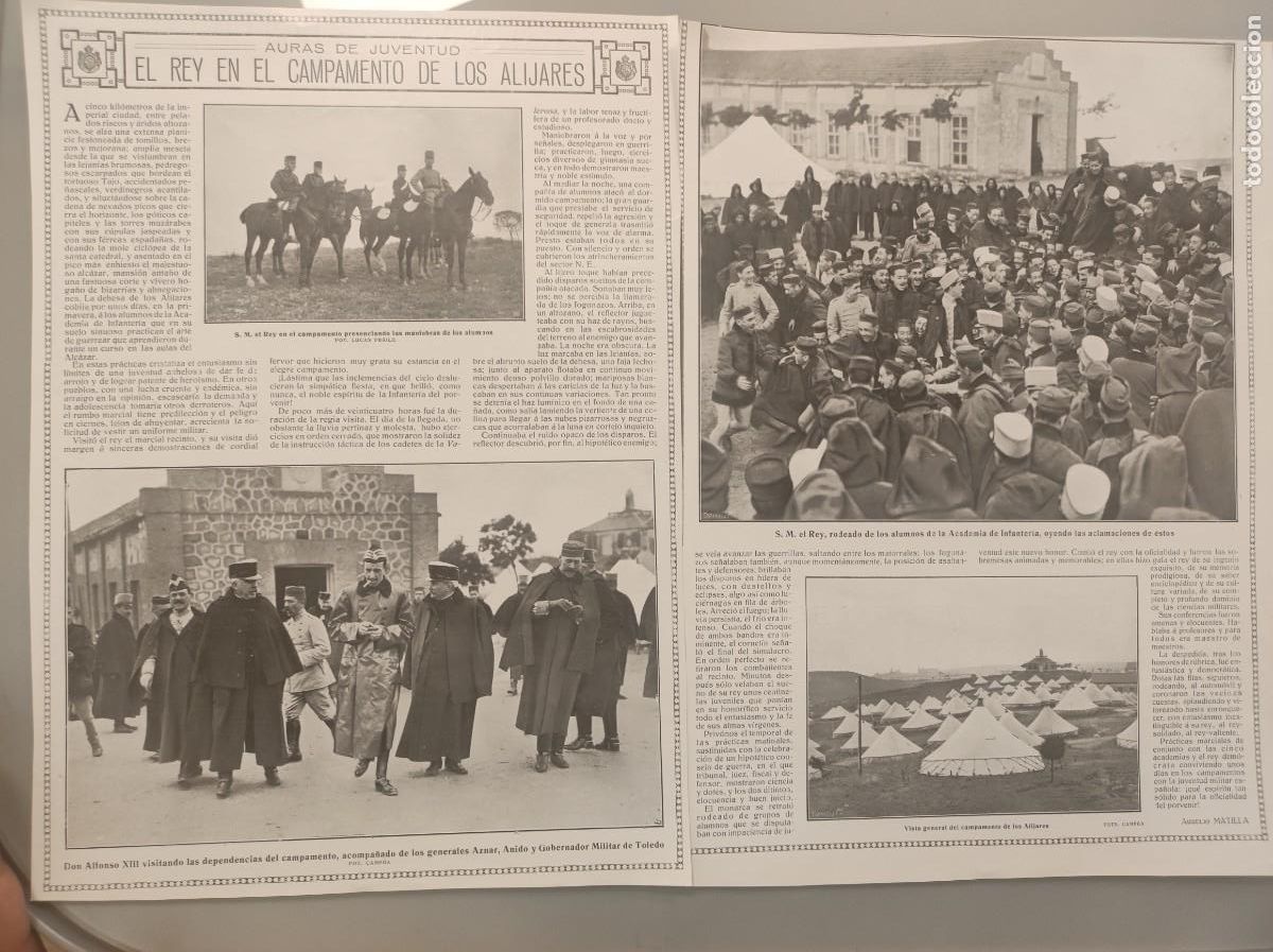 Sammeln von Zeitschriften und Zeitungen: 2 HOJAS REVISTA ORIGINALES CIRCA 1915. EL REY EN EL CAMPAMENTO DE LOS ALIJARES. TOLEDO