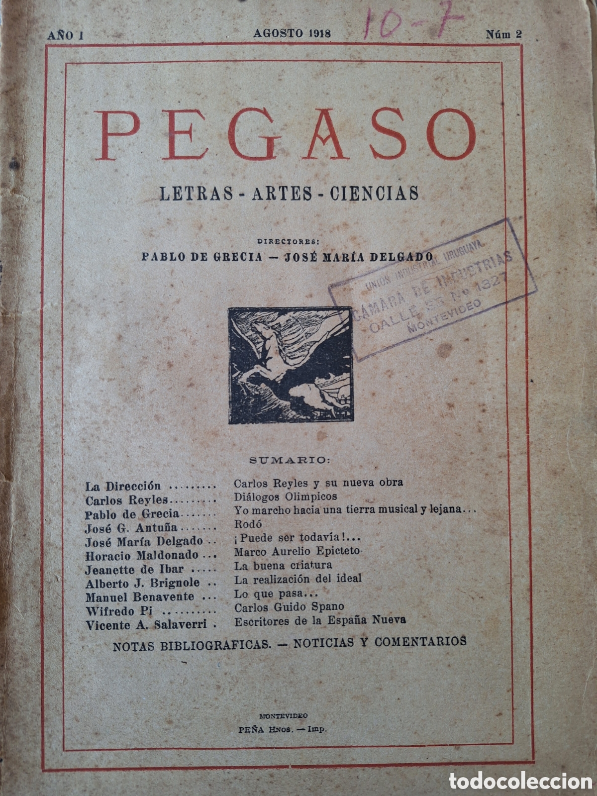 Coleccionismo de Revistas y Peri&oacute;dicos: REVISTA URUGUAYA PEGASO LETRAS ARTES CIENCIAS A&Ntilde;O 1 NUMERO 2 DE 1918