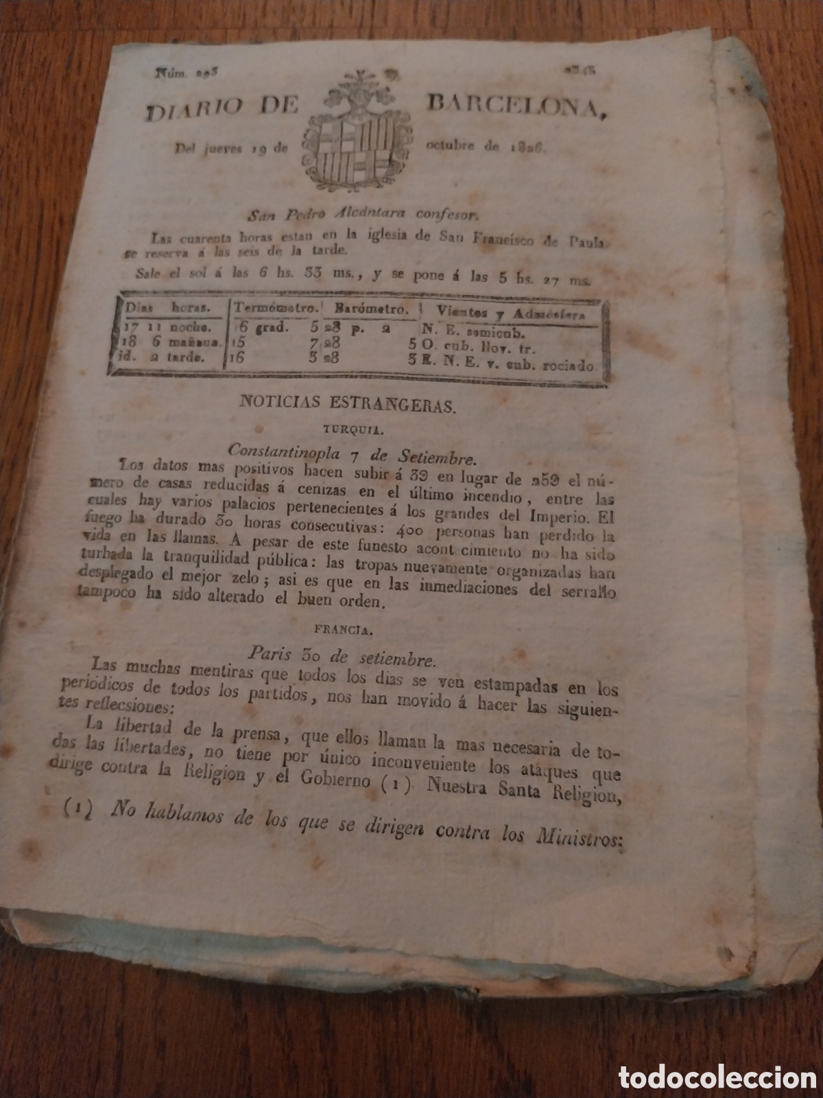 Coleccionismo de revistas y peri&oacute;dicos: PERIODICO 1826 CRUELDAD INQUISITORIAL CARCEL RICHEMOND PENITENCTIARY DUBLIN.INCENDIO CONSTANTINOPLA