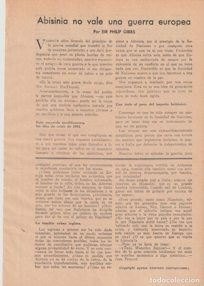 Coleccionismo de revistas y peri&oacute;dicos: * ETIOP&Iacute;A * Abisinia no vale una guerra europea / Sir Philip Gibbs - 1935
