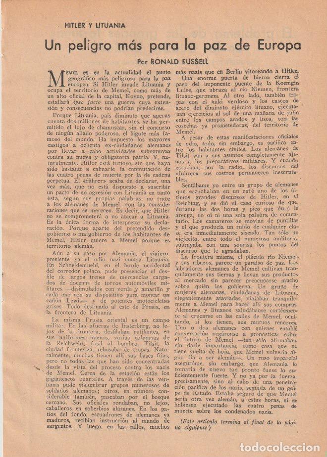 Coleccionismo de revistas y peri&oacute;dicos: H&iacute;tler y Lituania: un peligro m&aacute;s para la paz de Europa / Ronald Russell - 1935